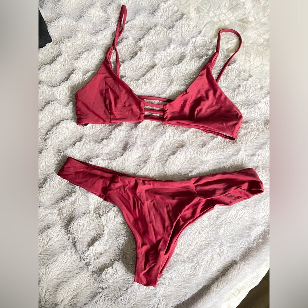 3/$15 maroon red very cheeky 2 piece bikini, unpadded top